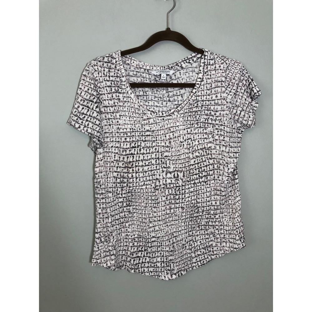 Liverpool Los Angeles Top Women Small Multicolor Abstract Scoop Neck Curved Hem